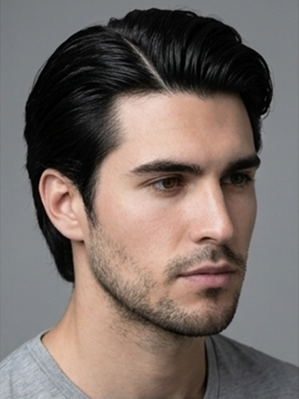 Middle part mat sur un homme aux cheveux raides et foncés
