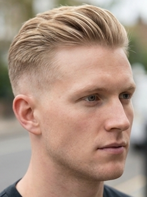 Middle part sur un homme aux cheveux blonds