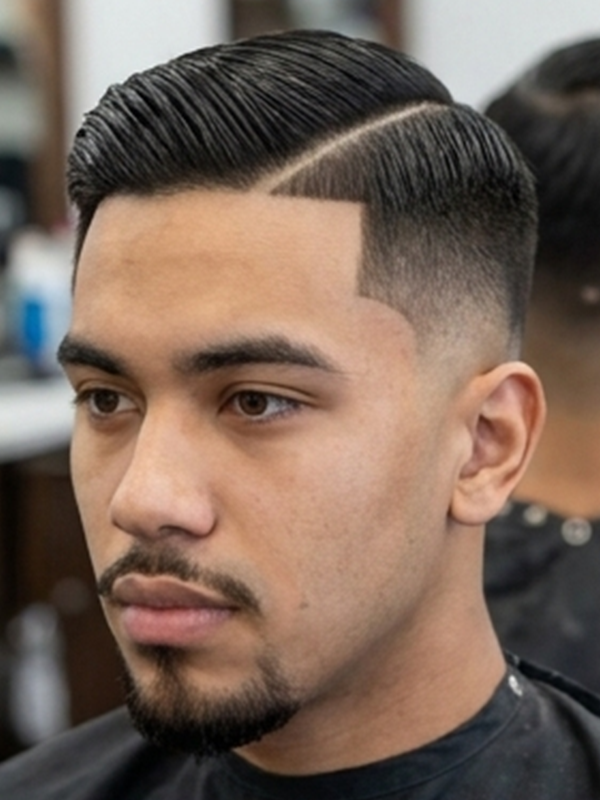 Jeune homme avec un middle part mat et moderne