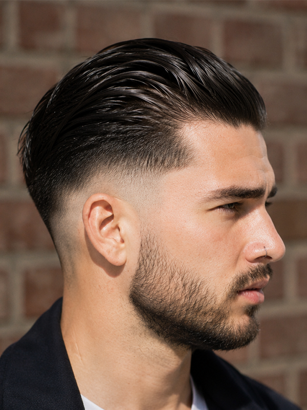 Slick back avec skin fade sur les côtés