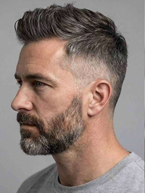 Quiff plus bas et plus large sur un visage allongé