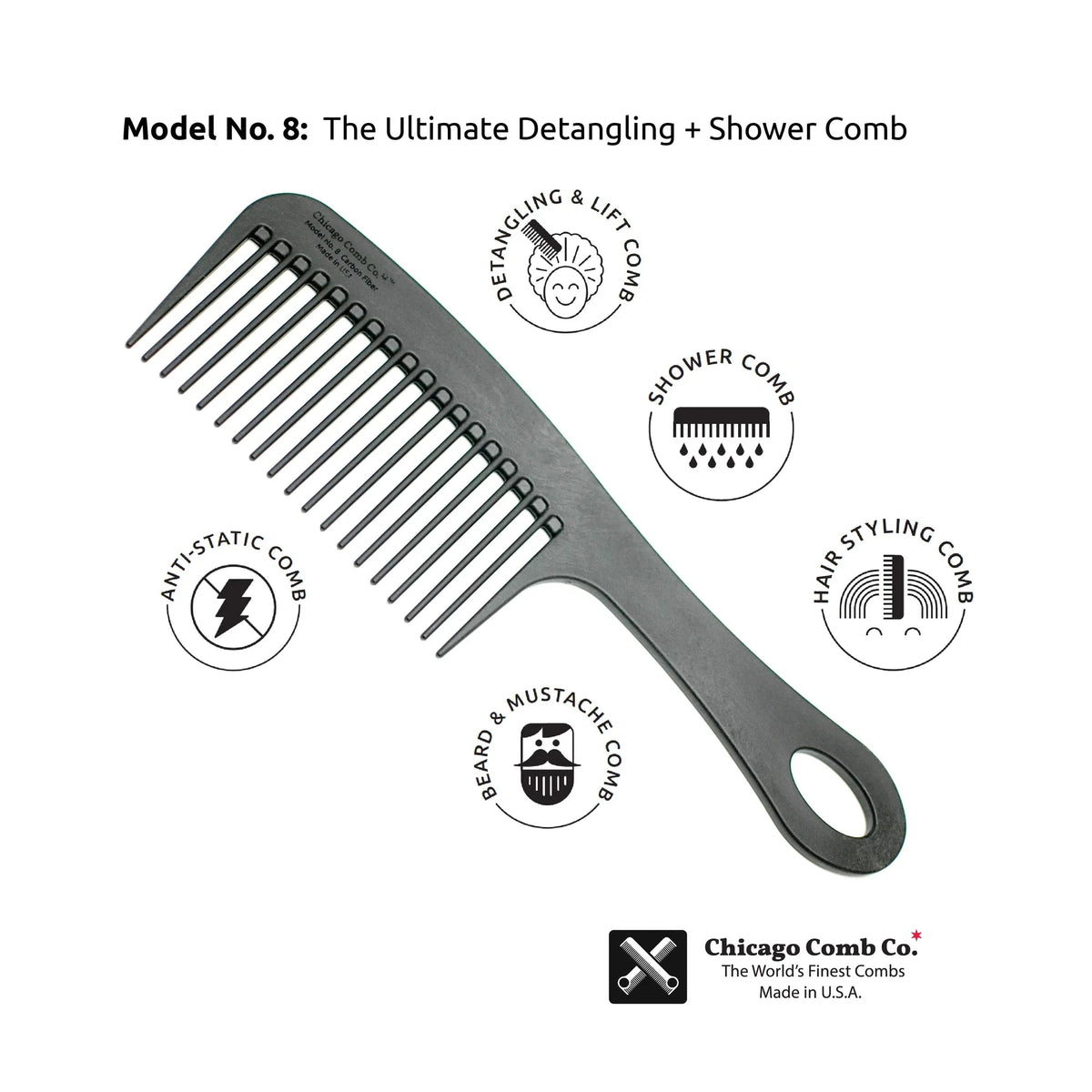 Hair Comb Model No. 8 – Carbon Fiber Chicago Comb