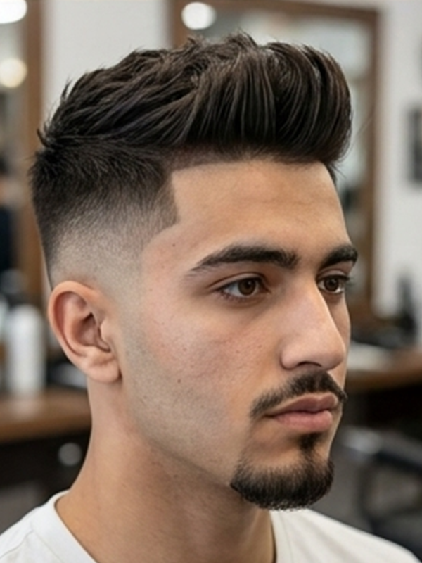 Quiff avec skin fade net sur les côtés
